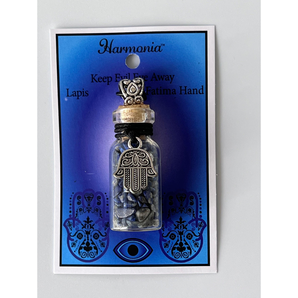 Chip Bottle Necklace Lapis Lazuli with Fatima Hand