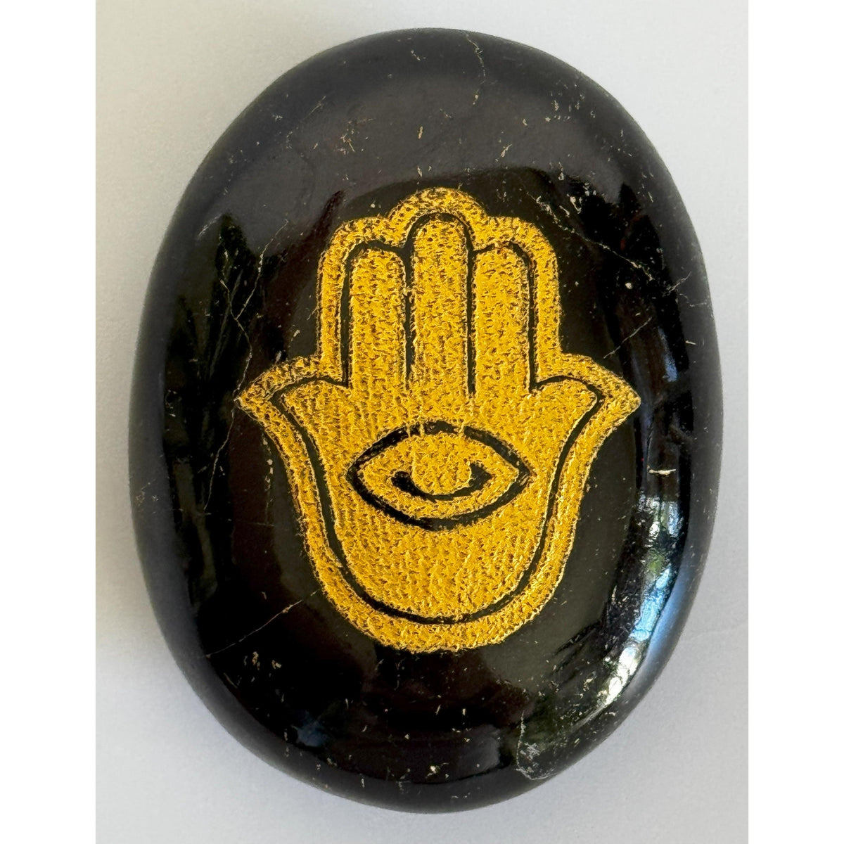 Piedra de palma de Hamsa de turmalina negra con bolsa