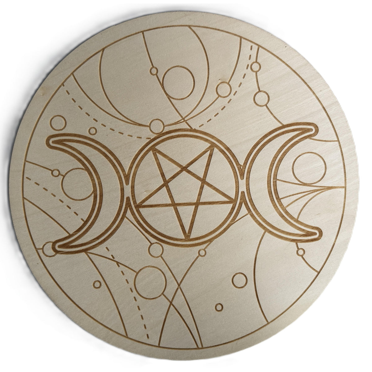 Wood Crystal Grid - Triple Moon with Pentacle
