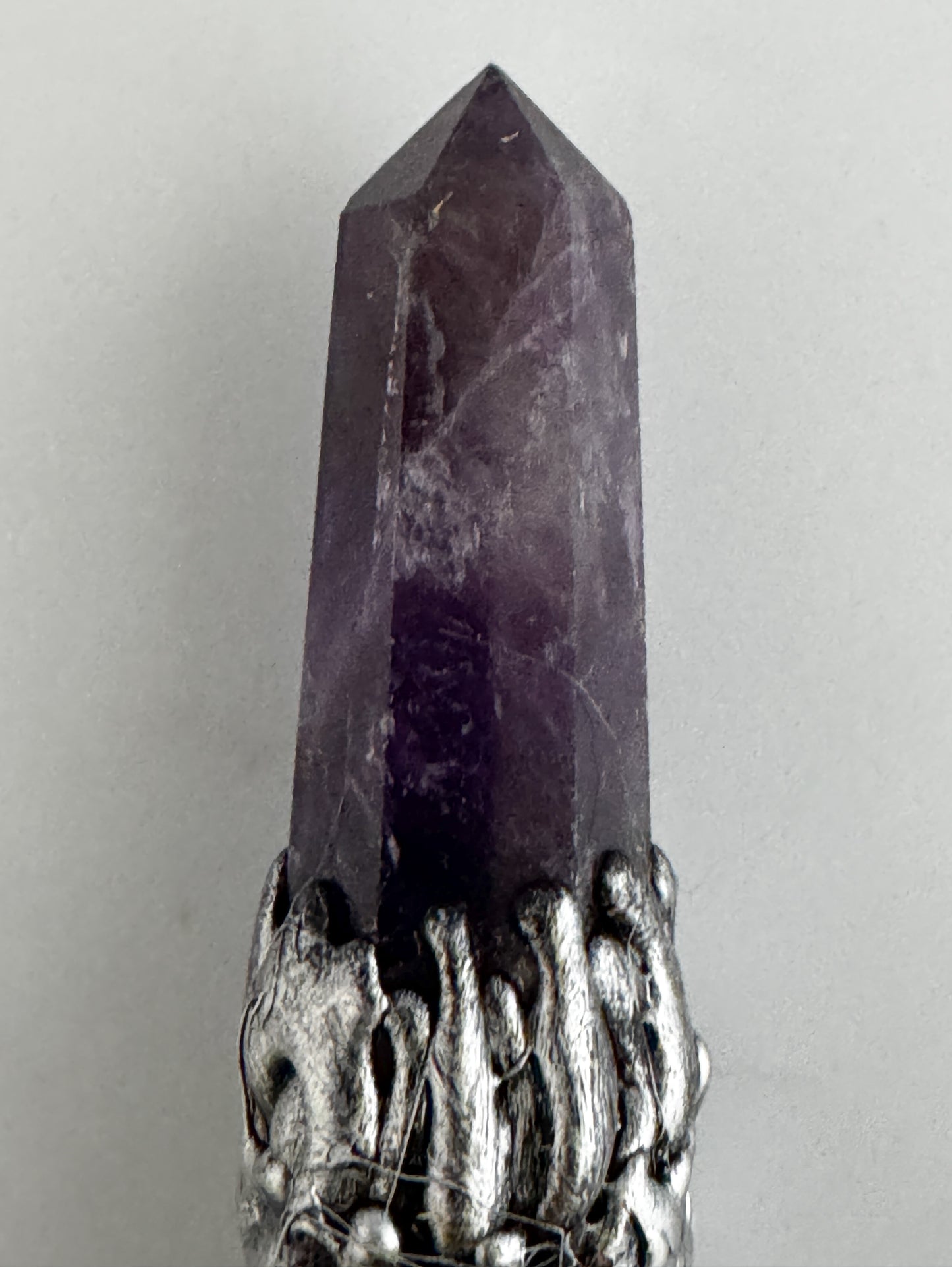 Gemstone Wicca Broom 7.5in - Amethyst w/ Silver Triple Moon