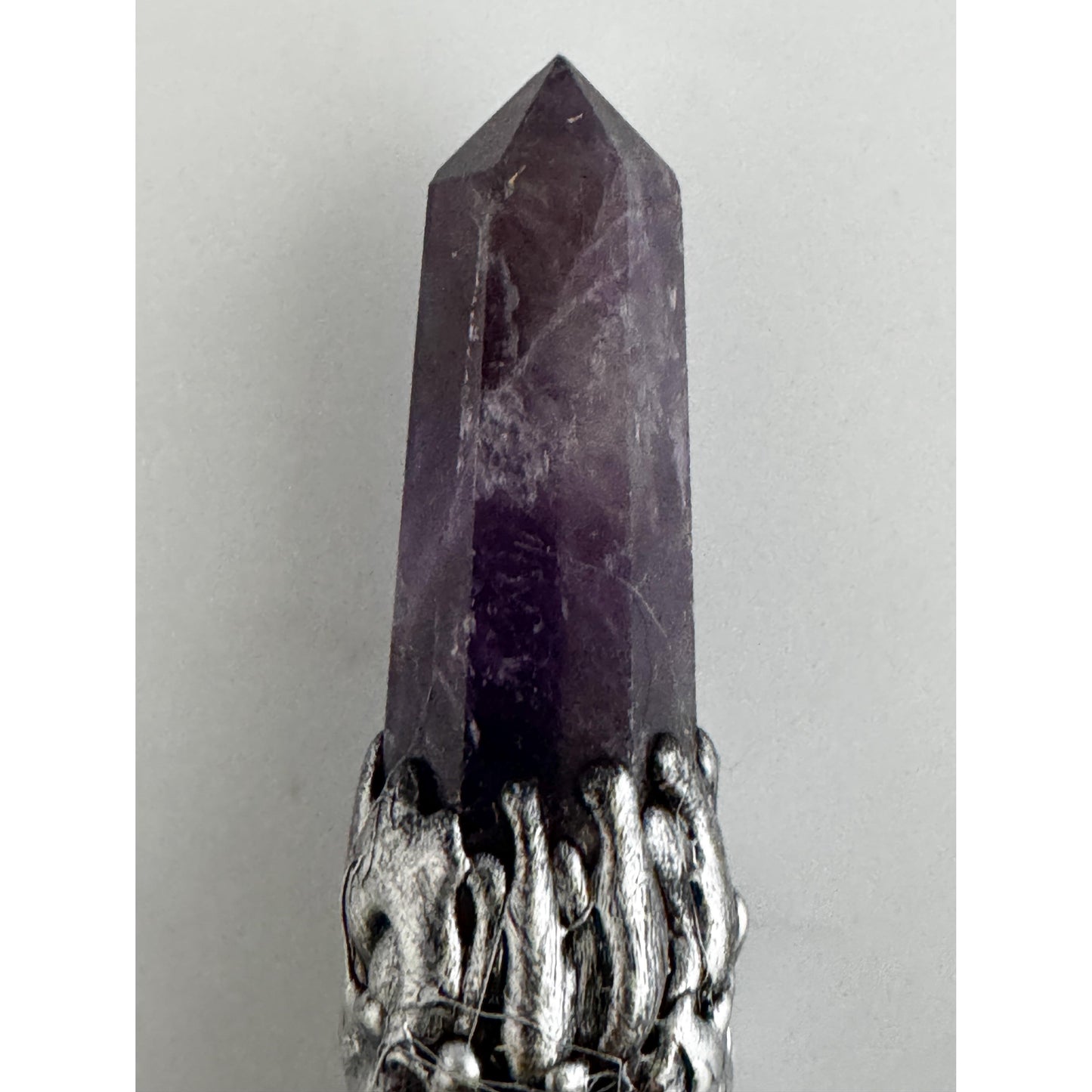 Gemstone Wicca Broom 7.5in - Amethyst w/ Silver Triple Moon