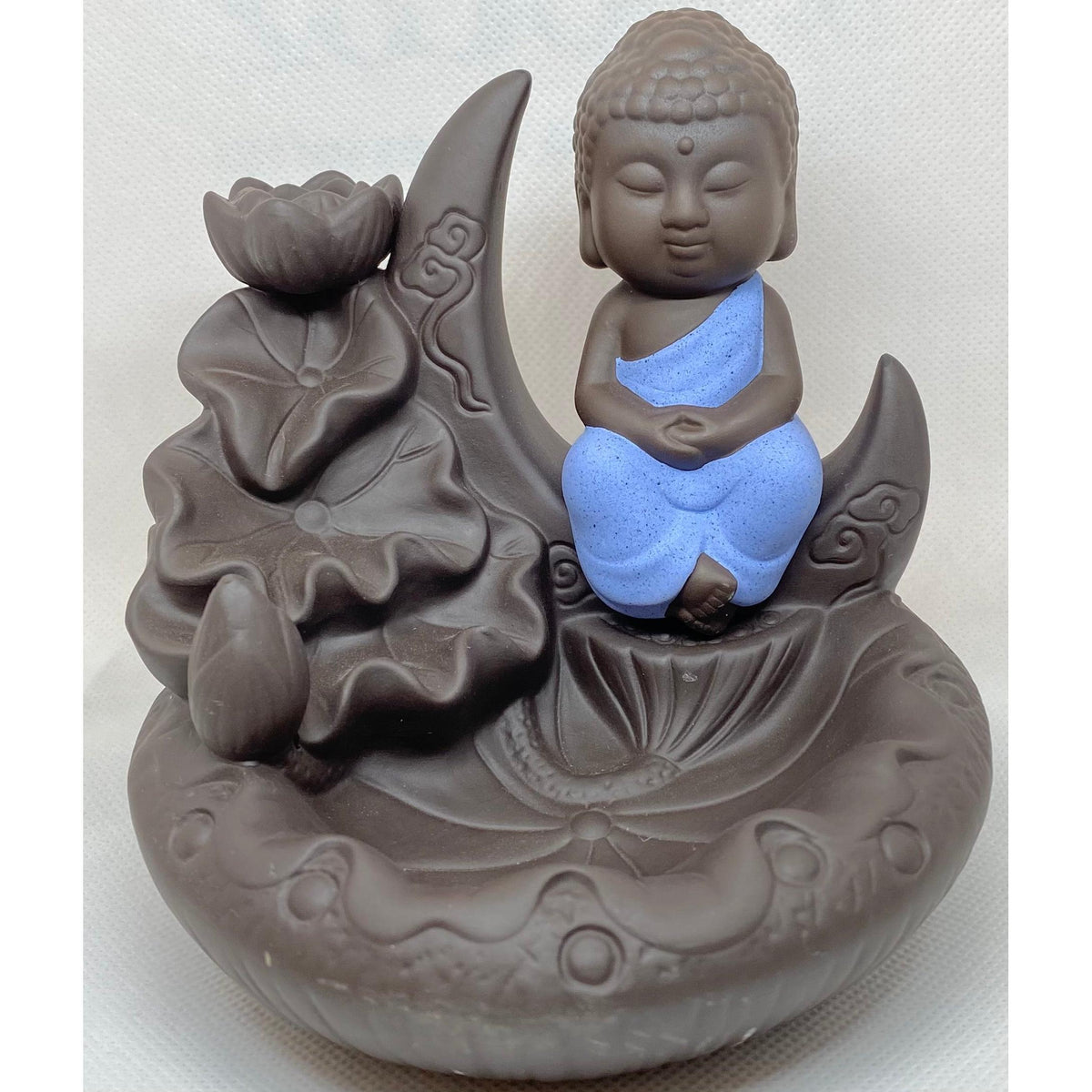 Ceramic Backflow Incense Burner - Moon Buddha