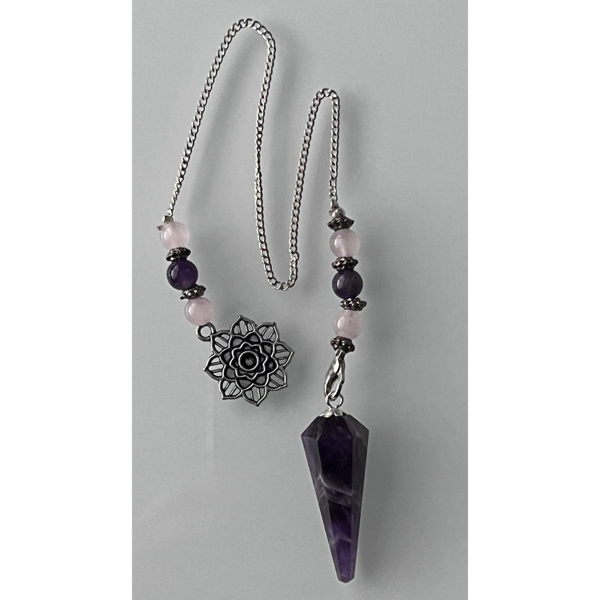 Chevron Amethyst Lotus Hexagonal Pendulum – Crystal Divination Tool for Intuition & Spiritual Clarity – Gift