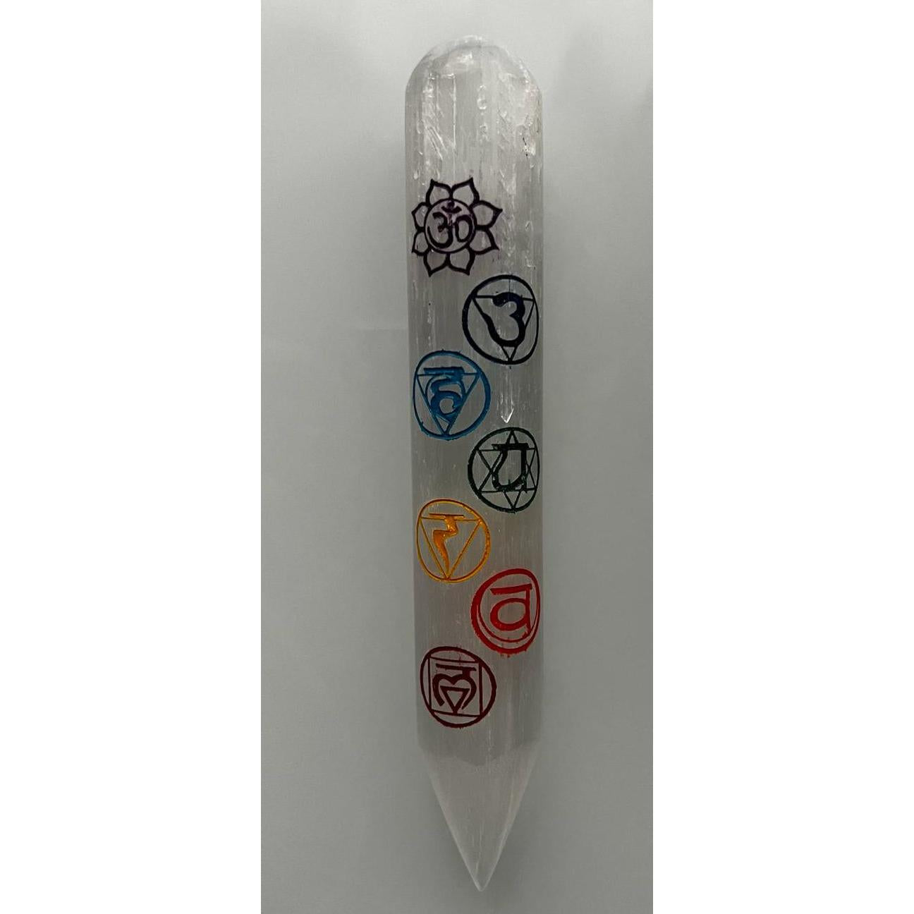 Massage Wand White Selenite with 7 Chakras