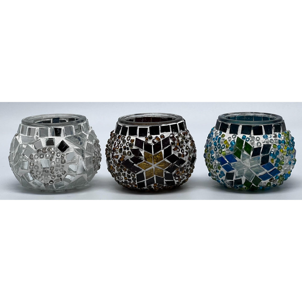 Mosaic Candle Holder, Glass Candle Holder - Set of 3