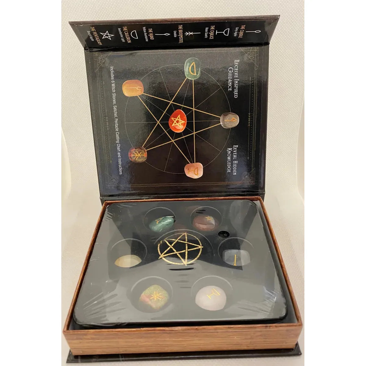 Salem's Spell Wellness Witch Stones – 6-Piece Hand-Painted Casting Kit with Pentacle Chart – Spiritual Gift Set