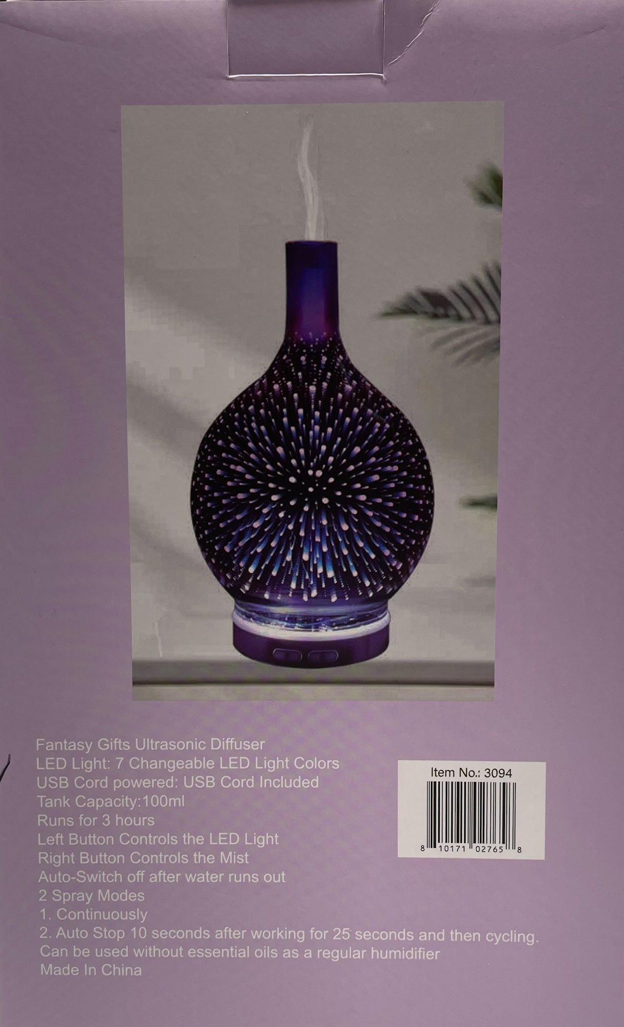 Difusor ultrasónico de fuegos artificiales de vidrio 3D