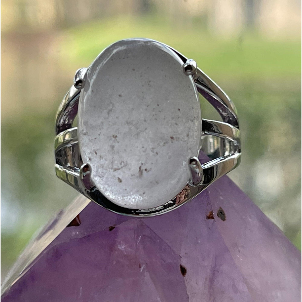 Anillo ajustable de piedra preciosa de cuarzo cristalino