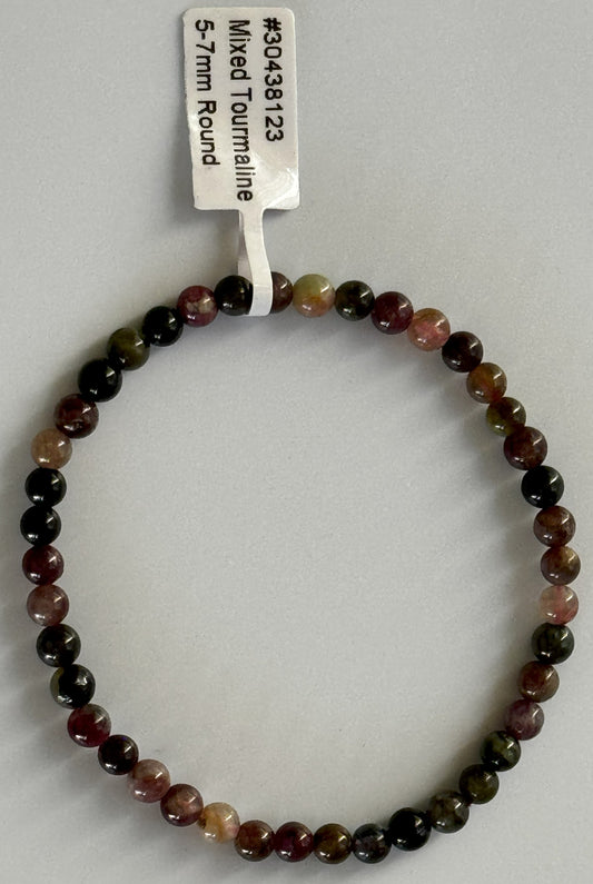 Elastic Bracelet Round Beads- Pink Mix Tourmaline