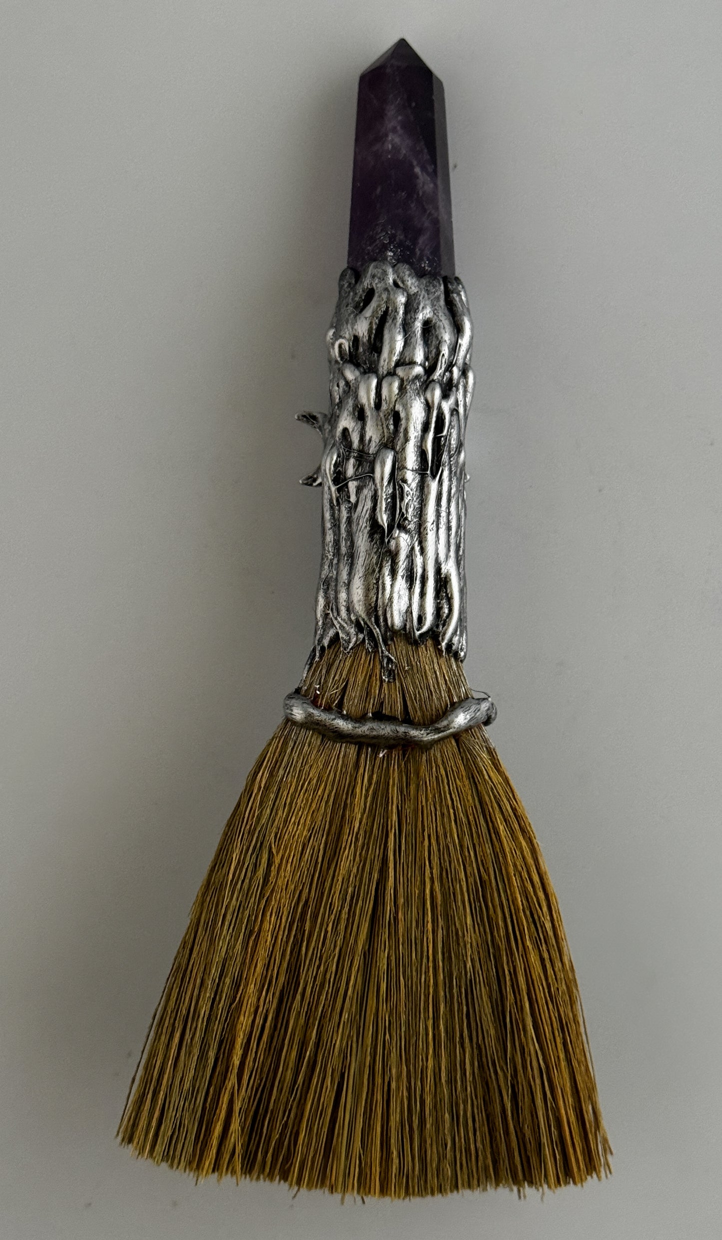 Gemstone Wicca Broom 7.5in - Amethyst w/ Silver Triple Moon