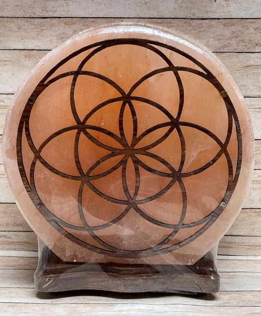 Salt Lamp with Wooden Seed Of Life