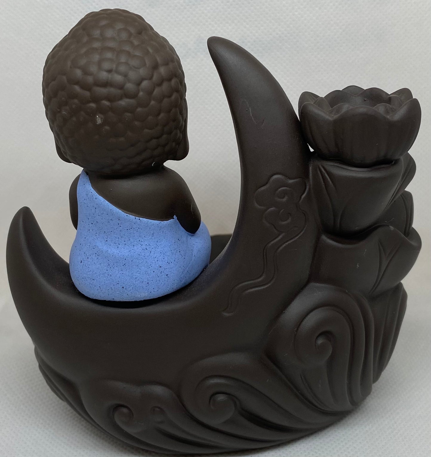 Ceramic Backflow Incense Burner - Moon Buddha