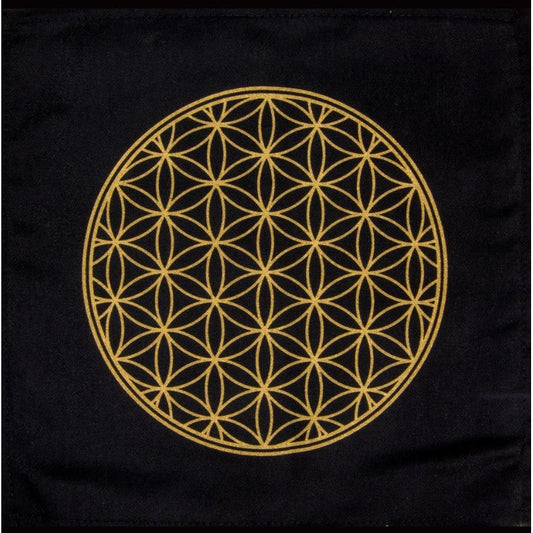Printed Cotton Crystal Grid – Flower of Life Sacred Geometry Altar Cloth