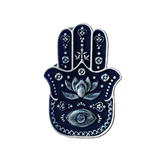 Intention Candle – Blue & White Hamsa (Fatima Hand) Protection Candle