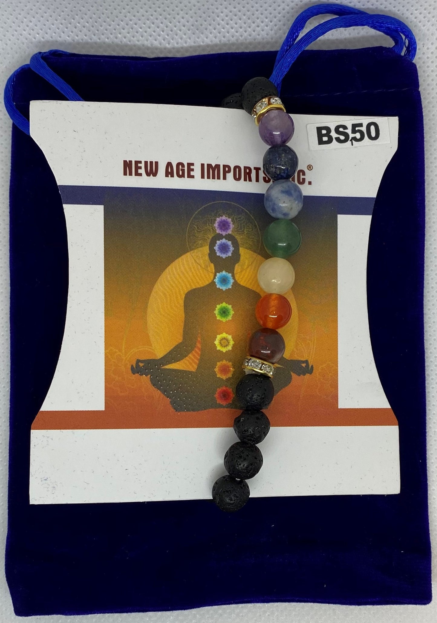 Bracelet Seven Chakra Gems with Lava Beads