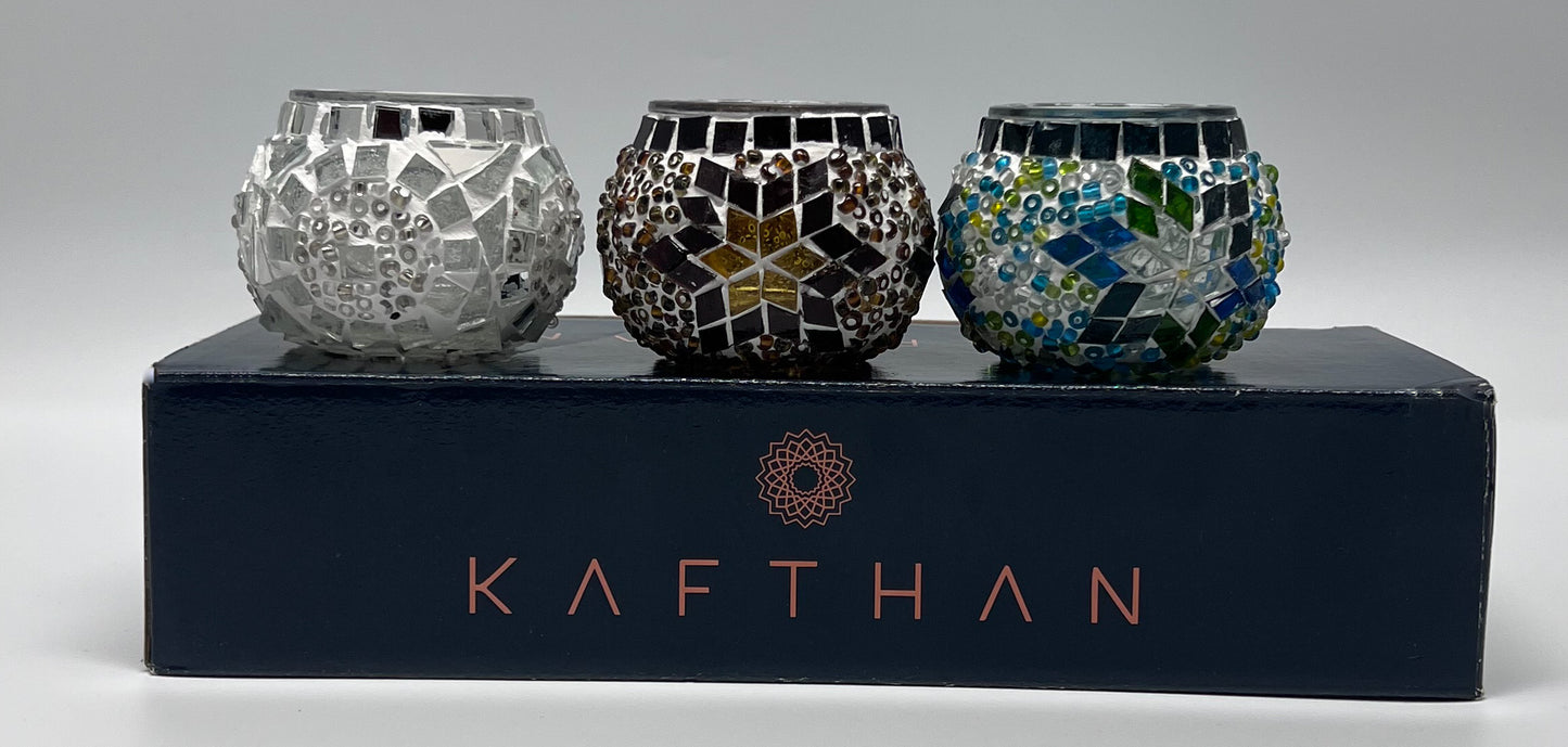 Mosaic Candle Holder, Glass Candle Holder - Set of 3